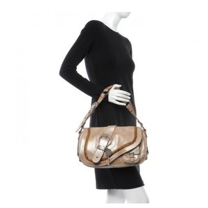 Authentic CHRISTIAN DIOR Metallic Calfskin Medium Gaucho Double Saddle Bag